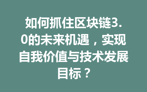 如何抓住区块链3.0的未来机遇，实现自我价值与技术发展目标？