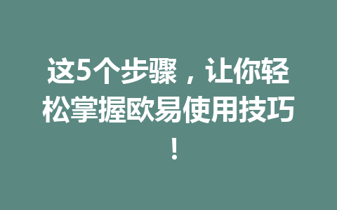 这5个步骤,让你轻松掌握欧易使用技巧!