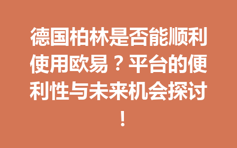 德国柏林是否能顺利使用欧易？平台的便利性与未来机会探讨！