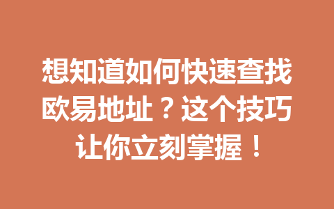 想知道如何快速查找欧易地址?这个技巧让你立刻掌握!