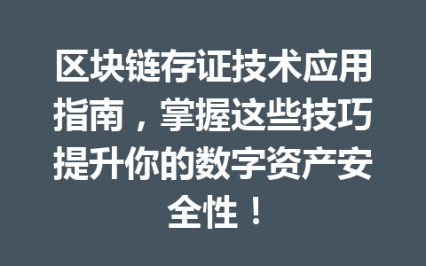 区块链存证技术应用指南,掌握这些技巧提升你的数字资产安全性!