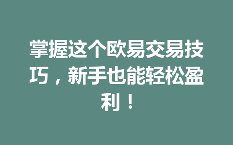 掌握这个欧易交易技巧,新手也能轻松盈利!