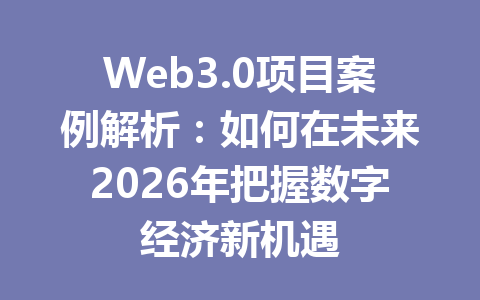 Web3.0项目案例解析:如何在未来2026年把握数字经济新机遇