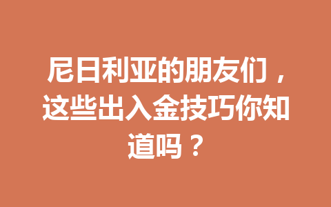 尼日利亚的朋友们，这些出入金技巧你知道吗？