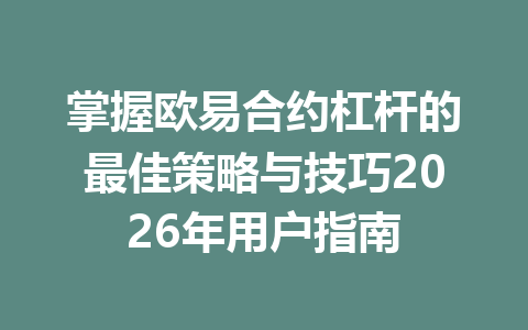 掌握欧易合约杠杆的最佳策略与技巧2026年用户指南